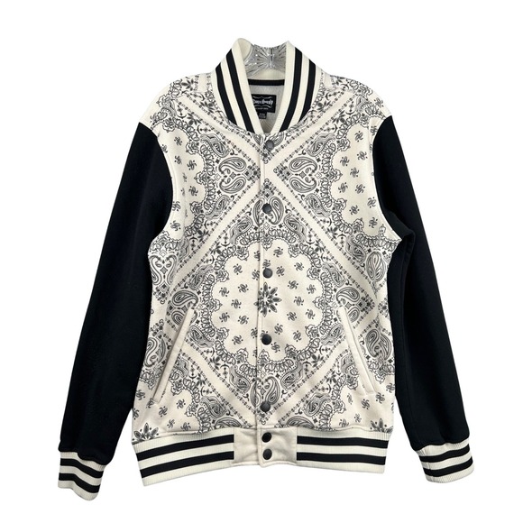 Dogg Supply Other - Dogg Supply by Snoop Dogg Varsity Jacket Black Beige Bandana Print Mens S